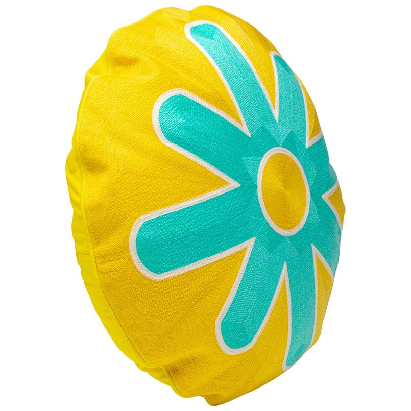 Cushion Icon sun yellow and turquoise Kare Design