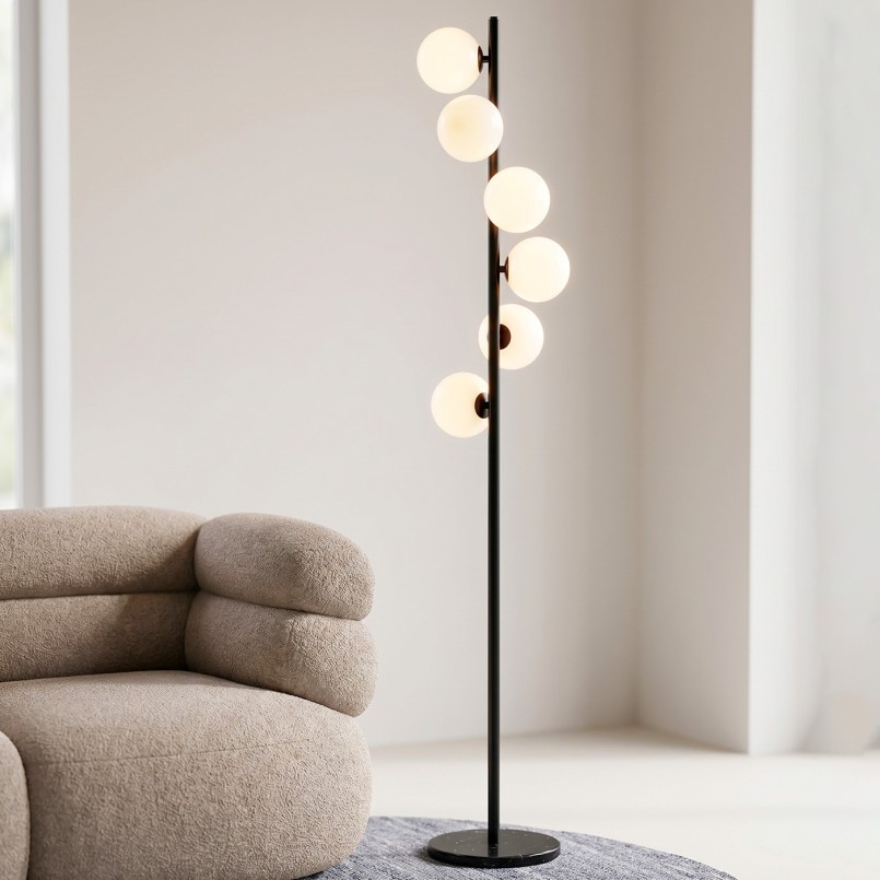Lampadaire en verre blanc et marbre noir - Scala Balls - Kare Design