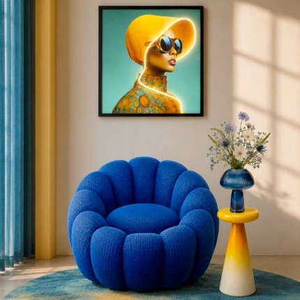 Framed Picture LED yellow hat woman 80x80cm Kare Design