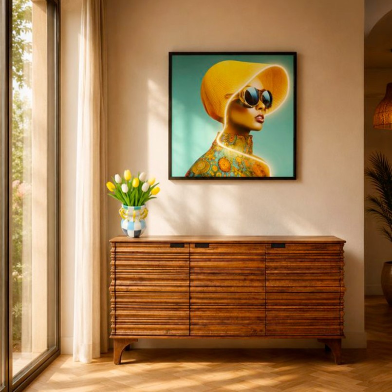 Tableau LED femme avec un chapeau jaune - Kare Design