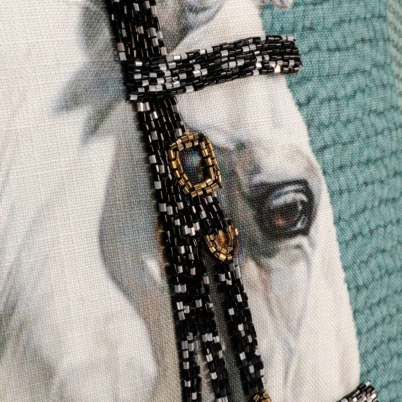 Coussin bleu tête de cheval blanche - Kare Design