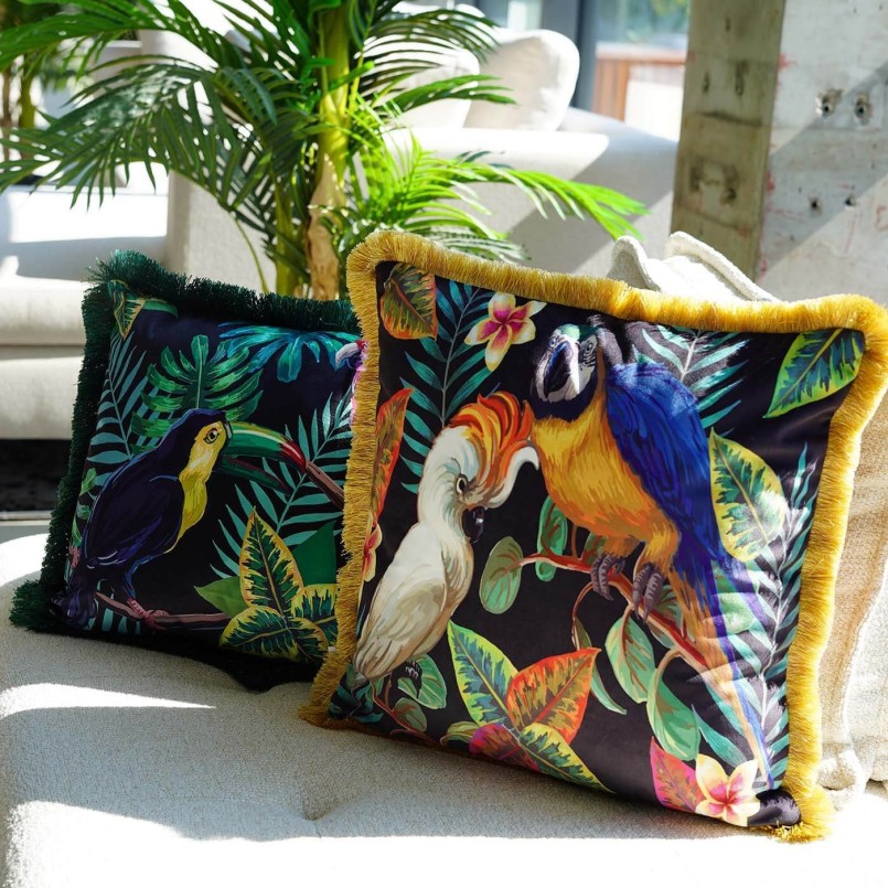 Cushion Fringe exotic birds Kare Design