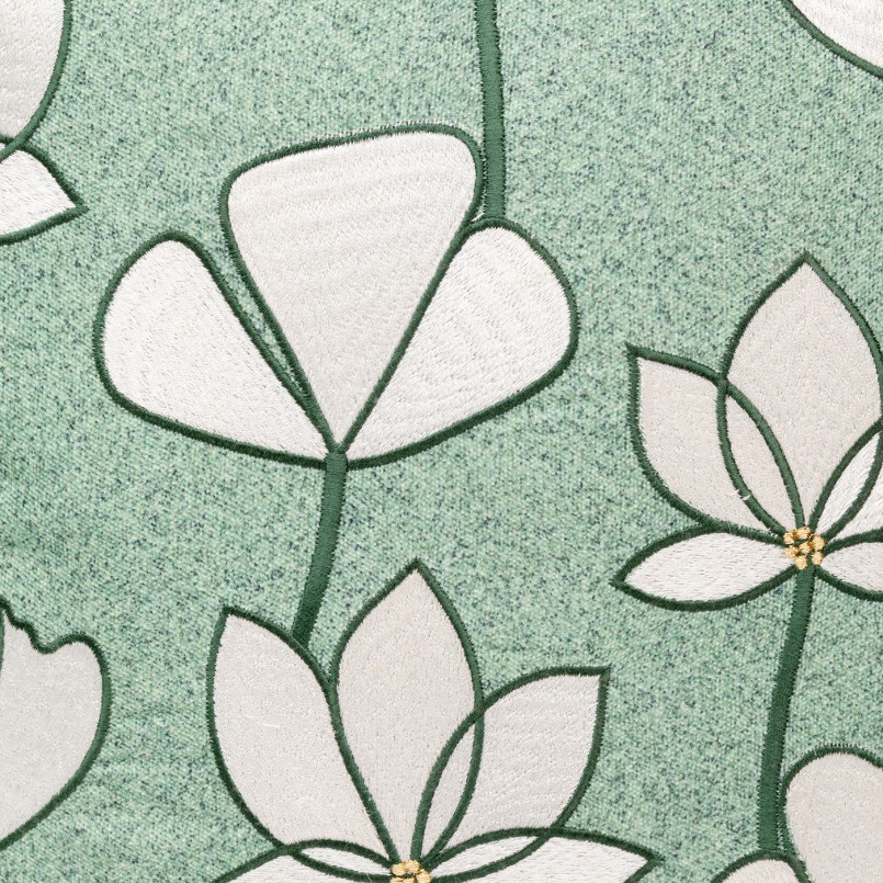 Coussin vert fleurs de lotus blanches - Zari - Kare Design