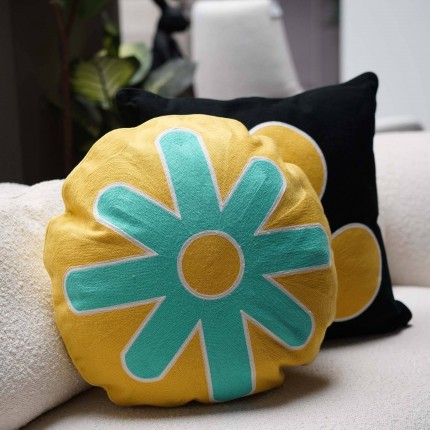 Coussin Icon soleil jaune et turquoise Kare Design