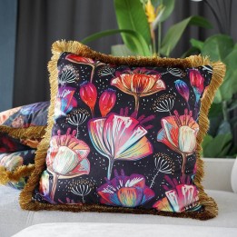 Coussin fleurs exotiques en velours - Jungle - Kare Design