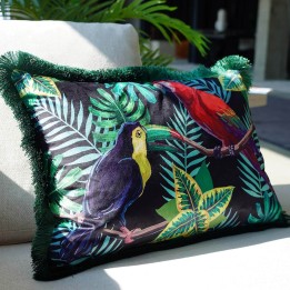 Coussin perroquet et toucan en velours - Jungle - Kare Design