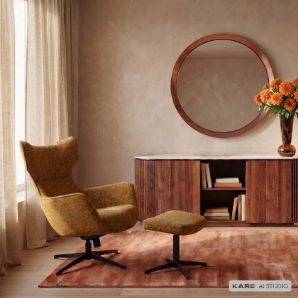 Swivel Armchair with Stool Jules brown Kare Design