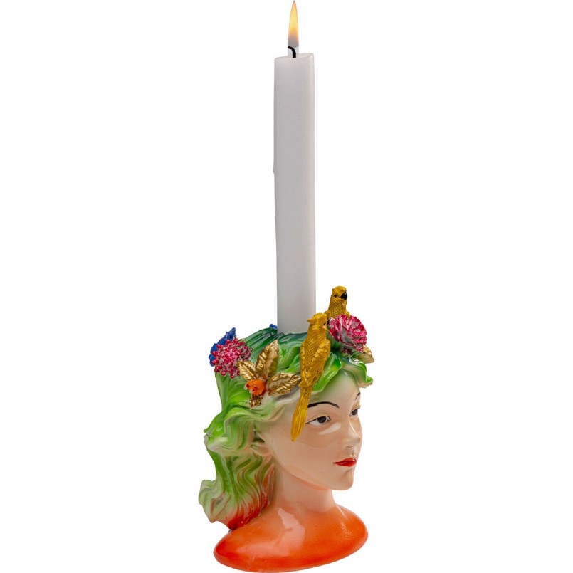 Candleholder featuring a woman with yellow parrots on her head - Kare Design