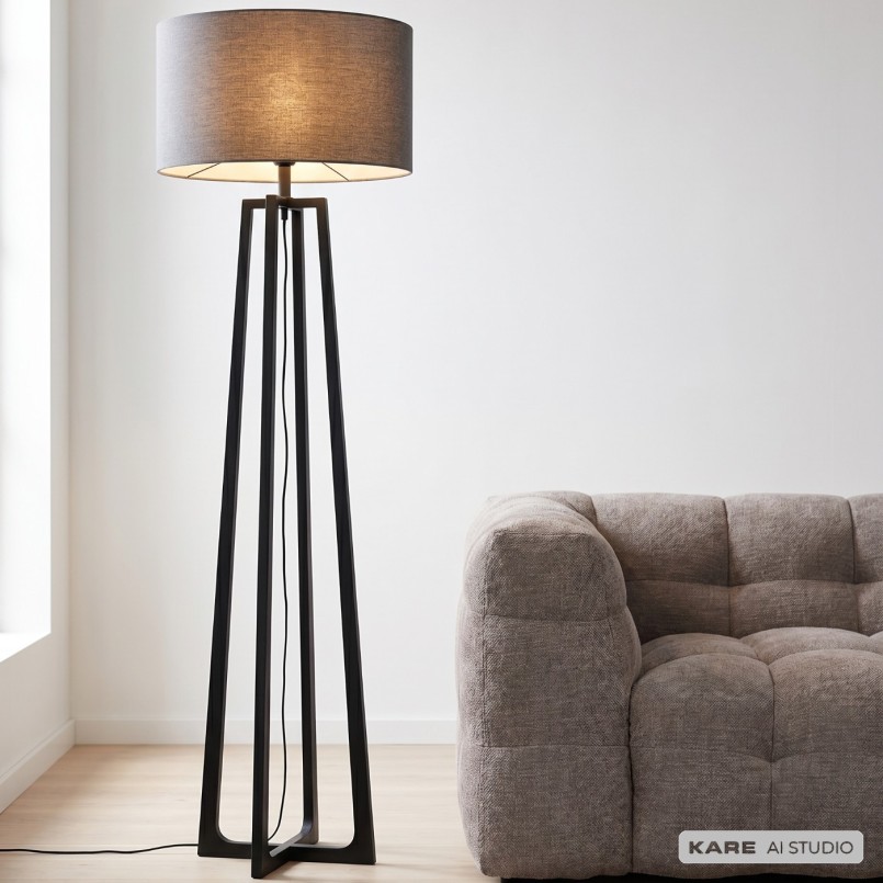 Lampadaire en acier noir et tissu gris foncé - Timon - Kare Design