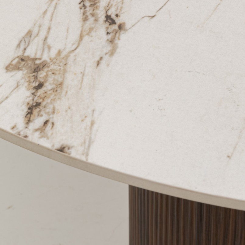 Brown Round Dining Table with Stoneware Top - Ruben - Kare Design