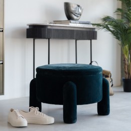 Tabouret-coffre rond en velours bleu - Kare Design