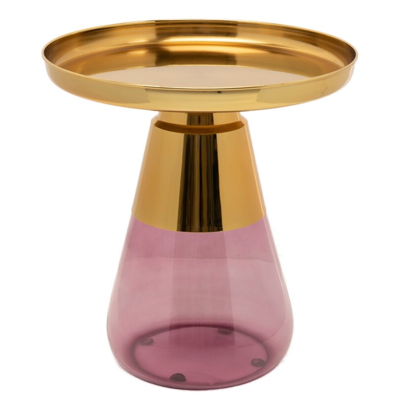 Purple Glass and Gold-Toned Steel Side Table - Bottiglia - Kare Design