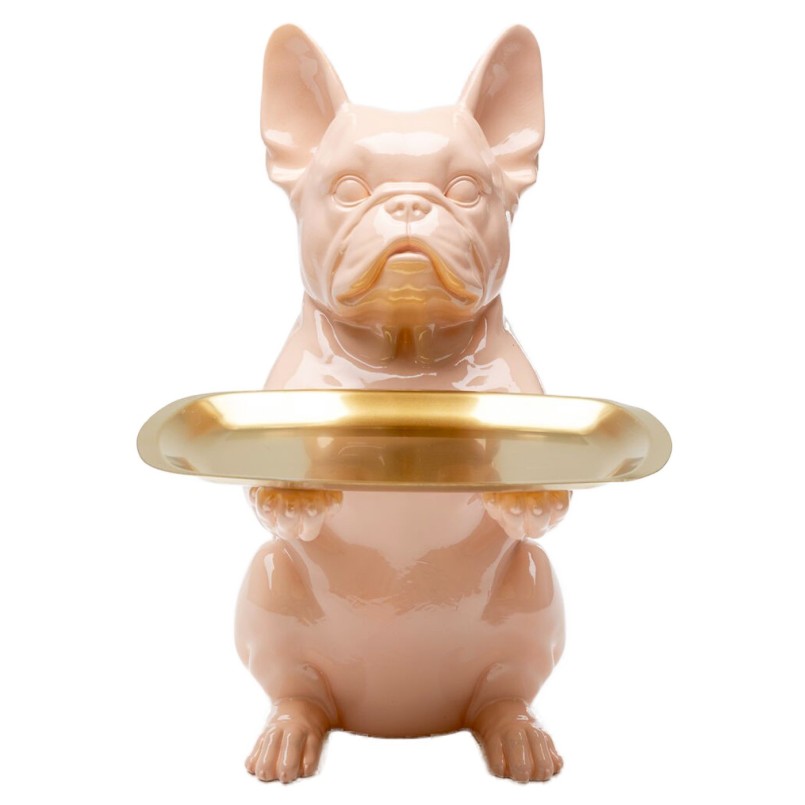 Déco bouledogue majordome rose plateau doré - Kare Design