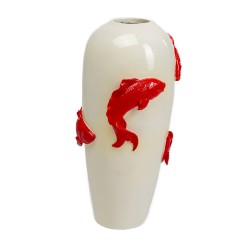 Vase blanc carpes koï rouges en relief - Kare Design