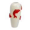 White Vase with Red Koi Carp in Relief - Kare Design
