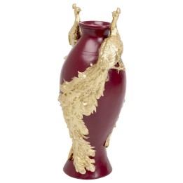 Red vase decorated with two gold peacocks in relief - Kare Design