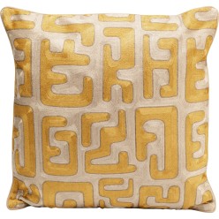 Coussin beige motifs géométriques jaunes - Meander - Kare Design