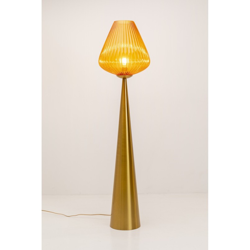 Orange Glass and Gold-Toned Steel Floor Lamp - Genie - Kare Design