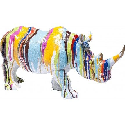 Déco rhino blanc coulées de peinture 55cm Kare Design