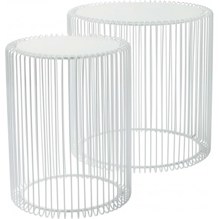 Tables d'appoint rondes Wire blanches set de 2 Kare Design