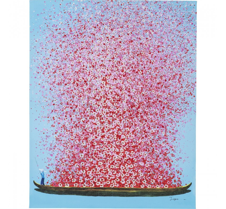 Tableau Touched fleurs pirogue bleu et rose 100x80cm Kare Design