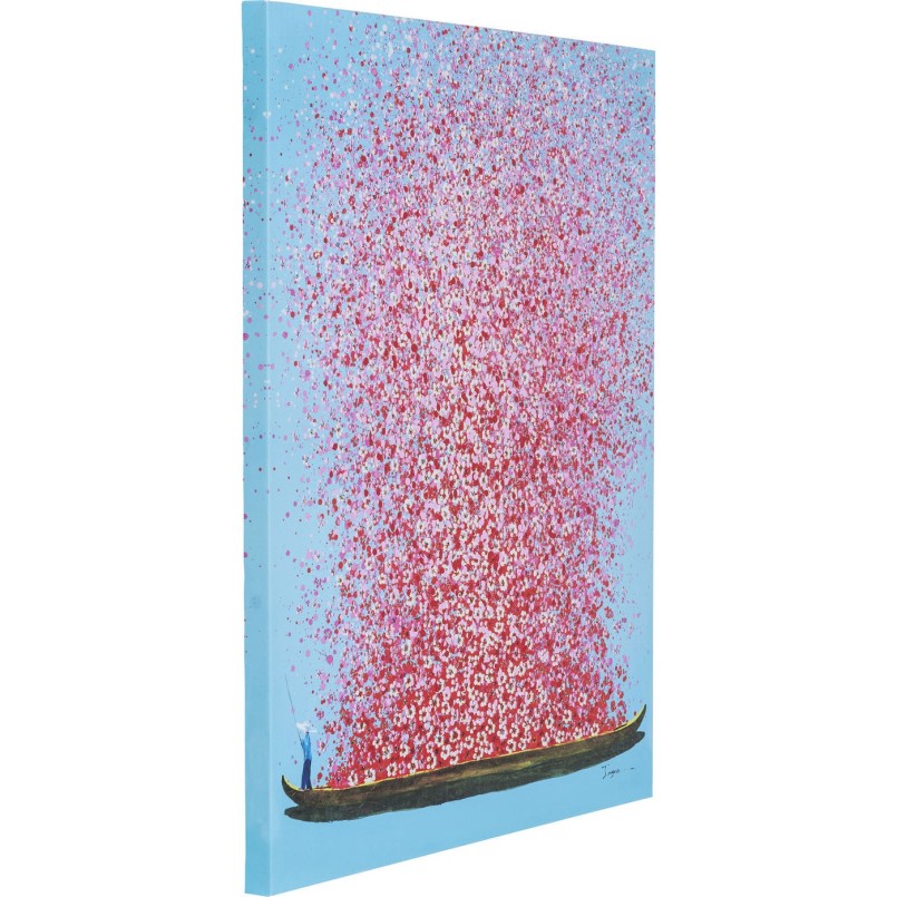 Tableau Touched fleurs pirogue bleu et rose 100x80cm Kare Design