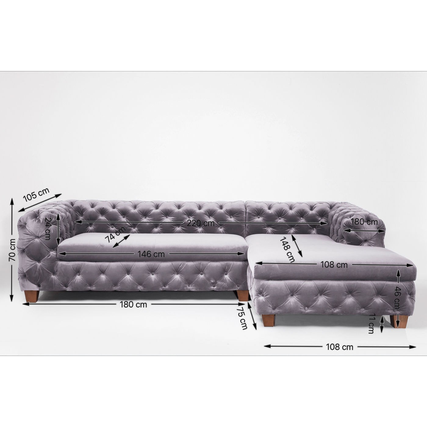 Canapé d'angle Desire velours gris Kare Design