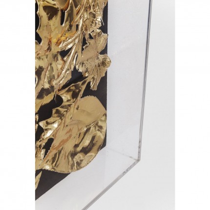 Tableau 3D feuilles dorées 120x120cm Kare Design