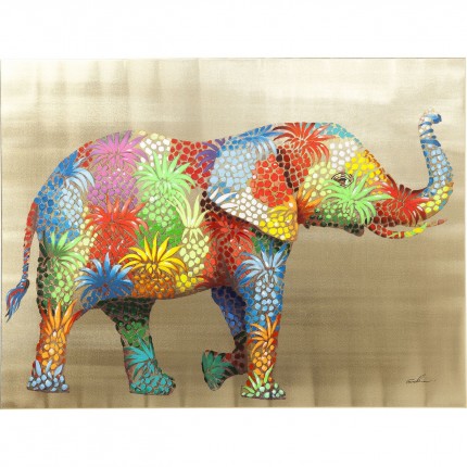Tableau Touched éléphant fleurs 120x90cm Kare Design
