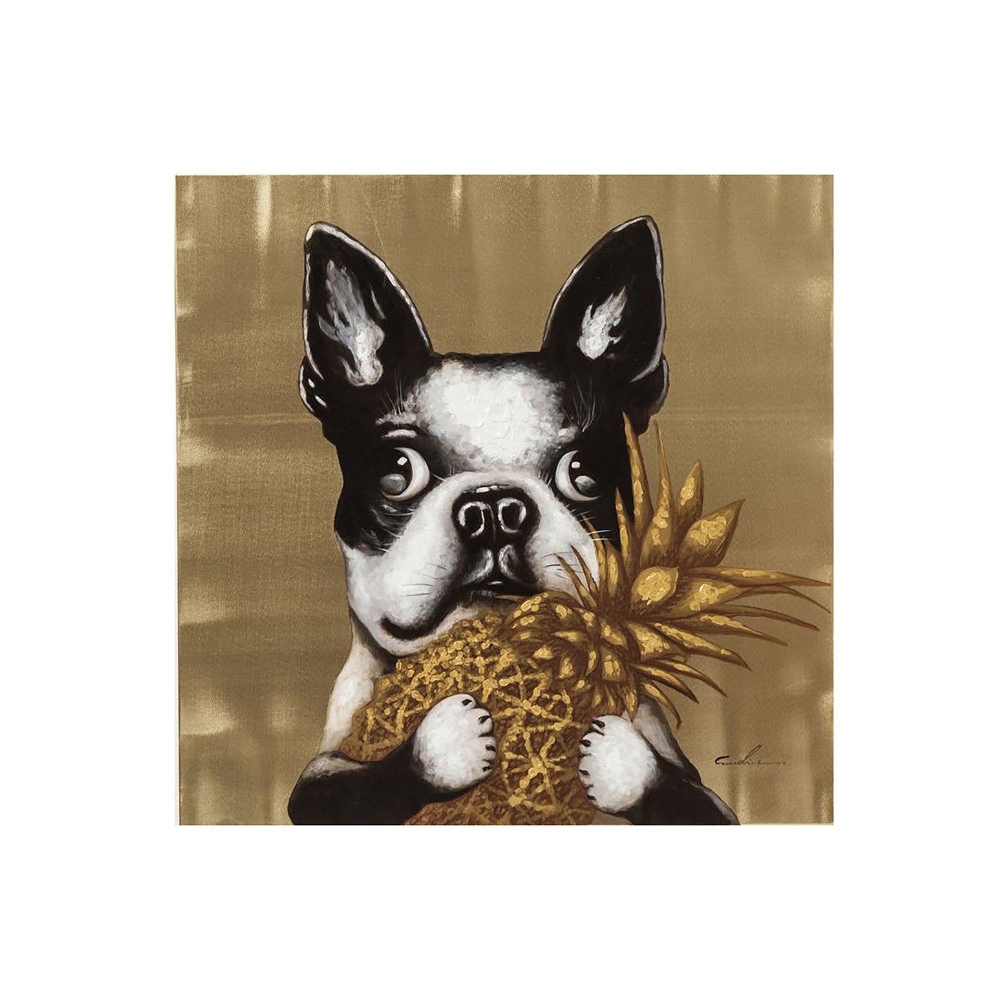 Tableau Touched Dog with Pineapple 80x80cm Kare Design