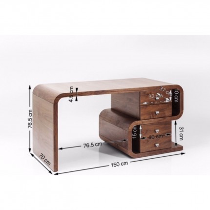 Bureau Snake noyer 4 tiroirs 150x70cm Kare Design