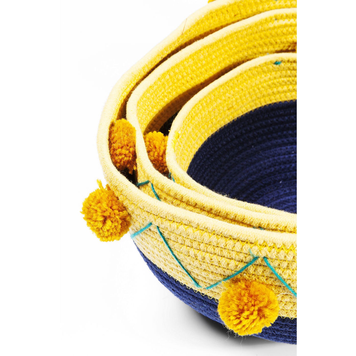 Paniers Pompons bleus et jaunes set de 3 Kare Design