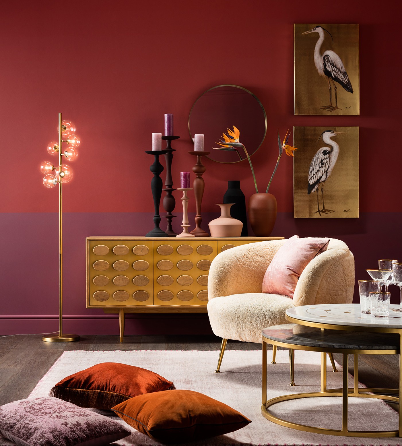 Miroir Curve rond laiton 60cm Kare Design