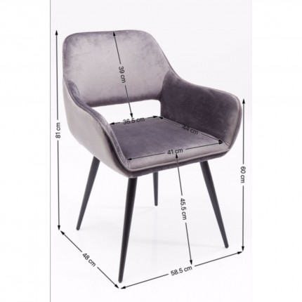 Chaise avec accoudoirs San Francisco velours gris Kare Design