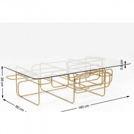 Table basse Meander 140x80cm dorée Kare Design