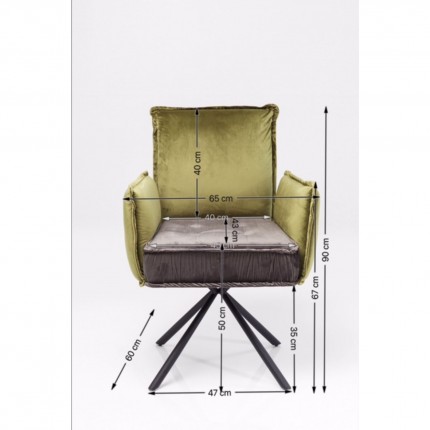 Chaise avec accoudoirs Chelsea verte et grise Kare Design