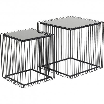 Tables d'appoint carrées Wire noires set de 2 Kare Design