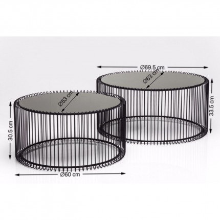 Tables basses rondes Wire set de 2 noires Kare Design