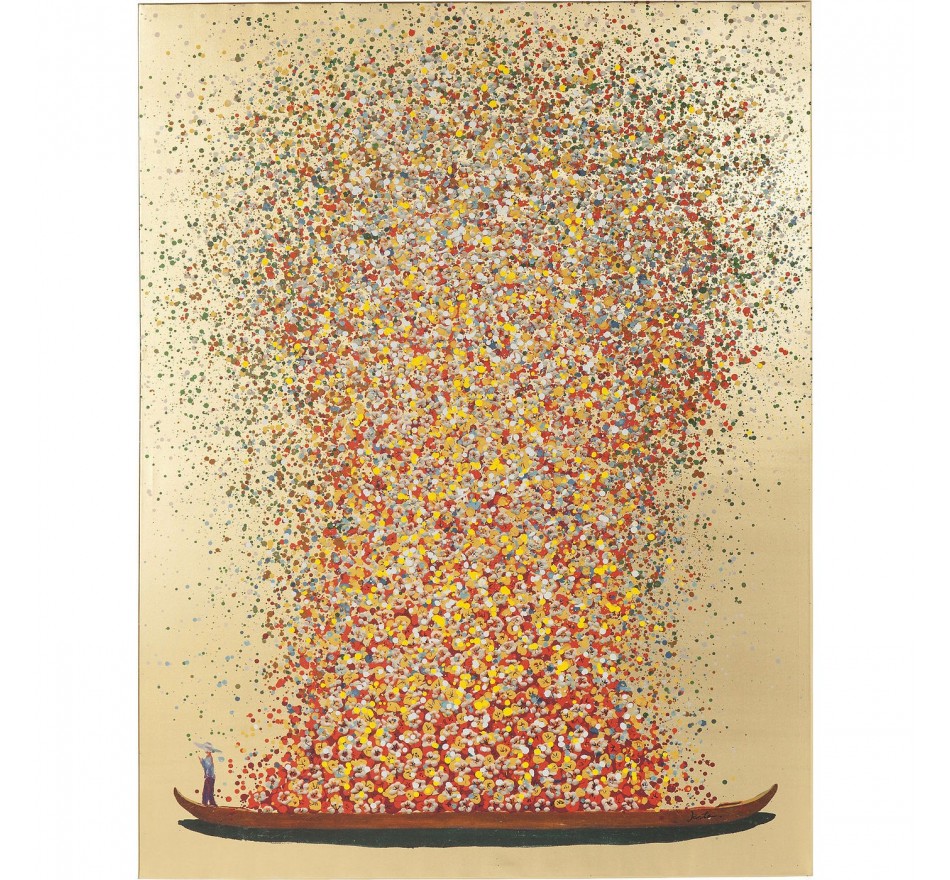 Tableau Touched fleurs pirogue doré 80x100cm Kare Design