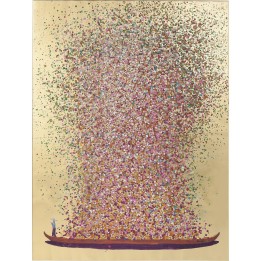 Tableau Touched fleurs pirogue doré et rose 80x100cm Kare Design