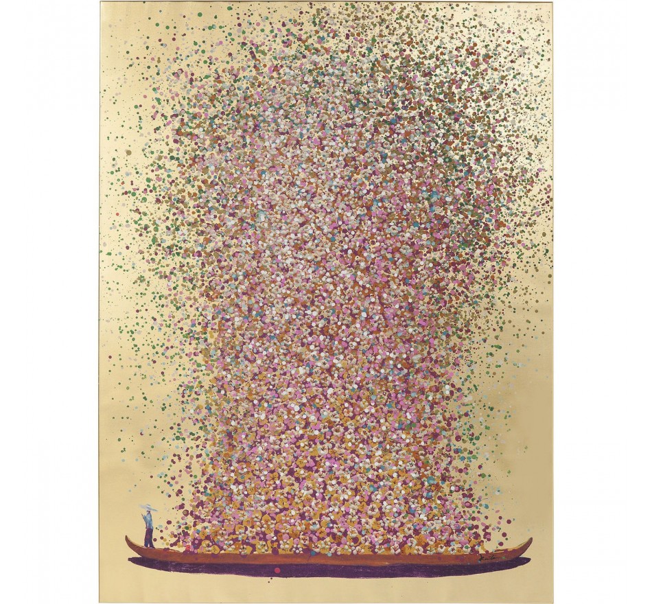 Tableau Touched fleurs pirogue doré et rose 80x100cm Kare Design