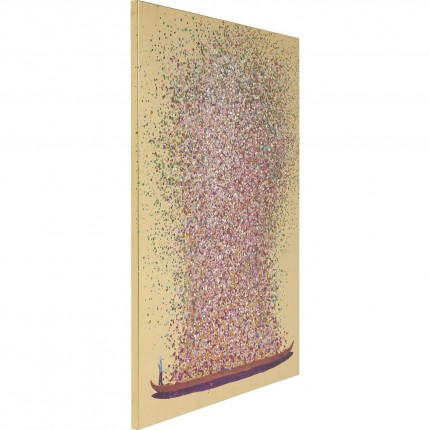 Tableau Touched fleurs pirogue doré et rose 80x100cm Kare Design