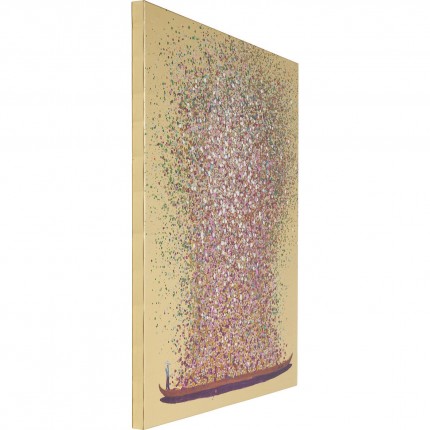 Tableau Touched fleurs pirogue doré et rose 120x160cm Kare Design