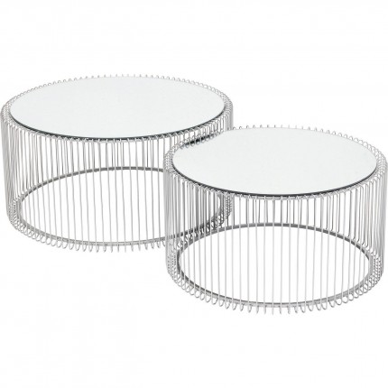 Tables basses rondes Wire set de 2 argentées Kare Design