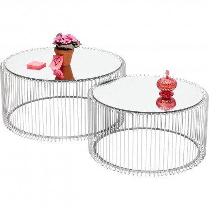 Tables basses rondes Wire set de 2 argentées Kare Design