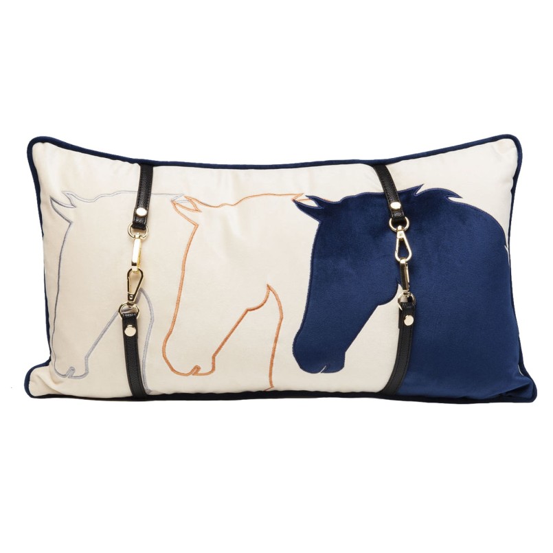Coussin beige têtes de chevaux 28x50cm Kare Design
