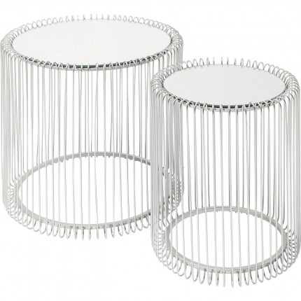 Tables d'appoint rondes Wire argentées set de 2 Kare Design