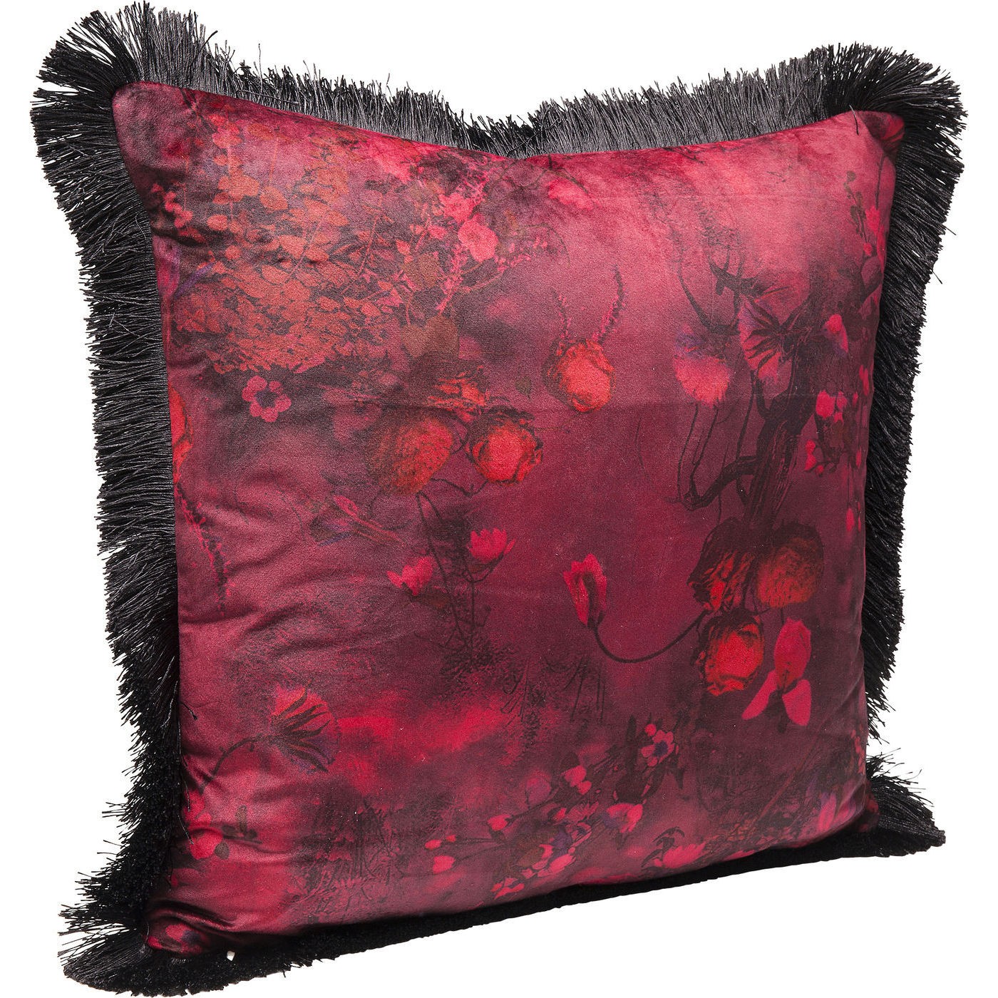 Coussin à franges fleurs rouges 45x45cm Kare Design