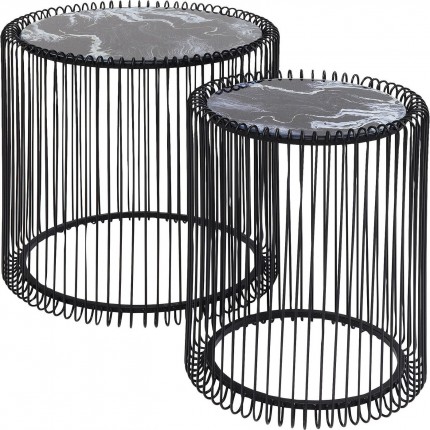 Tables d'appoint Wire noires marbre set de 2 Kare Design