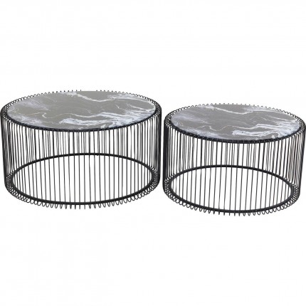 Tables basses rondes Wire noires marbre set de 2 Kare Design